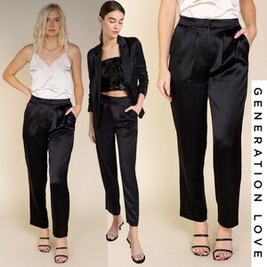 Generation Love Black Portia Pleated Satin High Rise Pants Minimalist Luxury 4